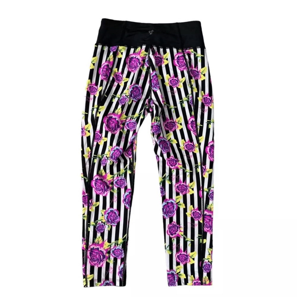 Betsey Johnson Performance Multicolor Rose Striped Capri Soft Women’s S Leggings - Picture 4 of 6